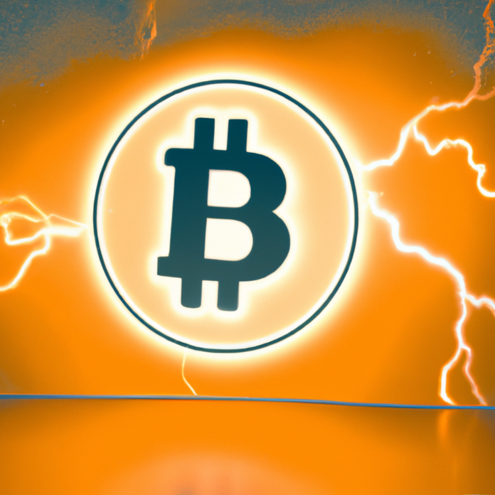 The bitcoin logo with a lightning background