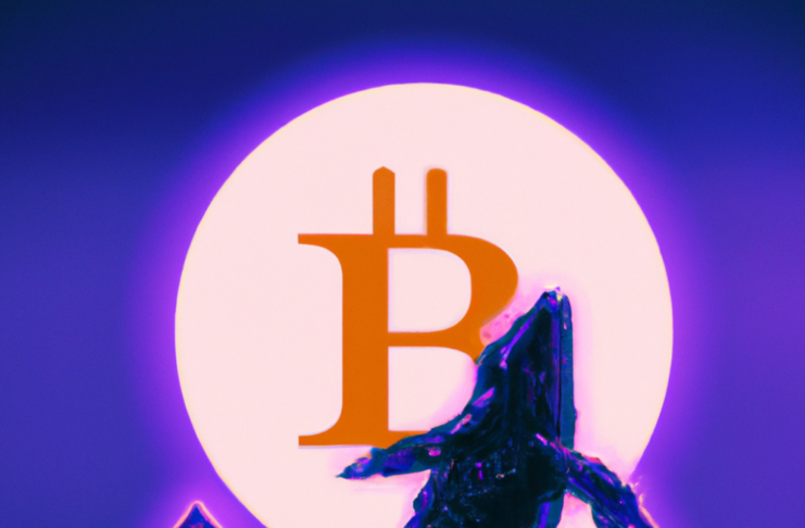 Digital art of a whale with the Bitcoin logo in the background.