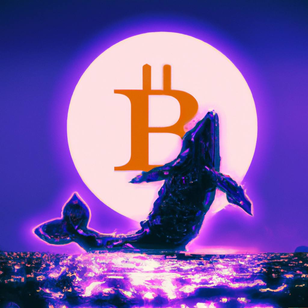 Digital art of a whale with the Bitcoin logo in the background.