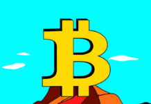 Bitcoin halving 2024: What to expect? Digital art of the bitcoin logo on a mountain.